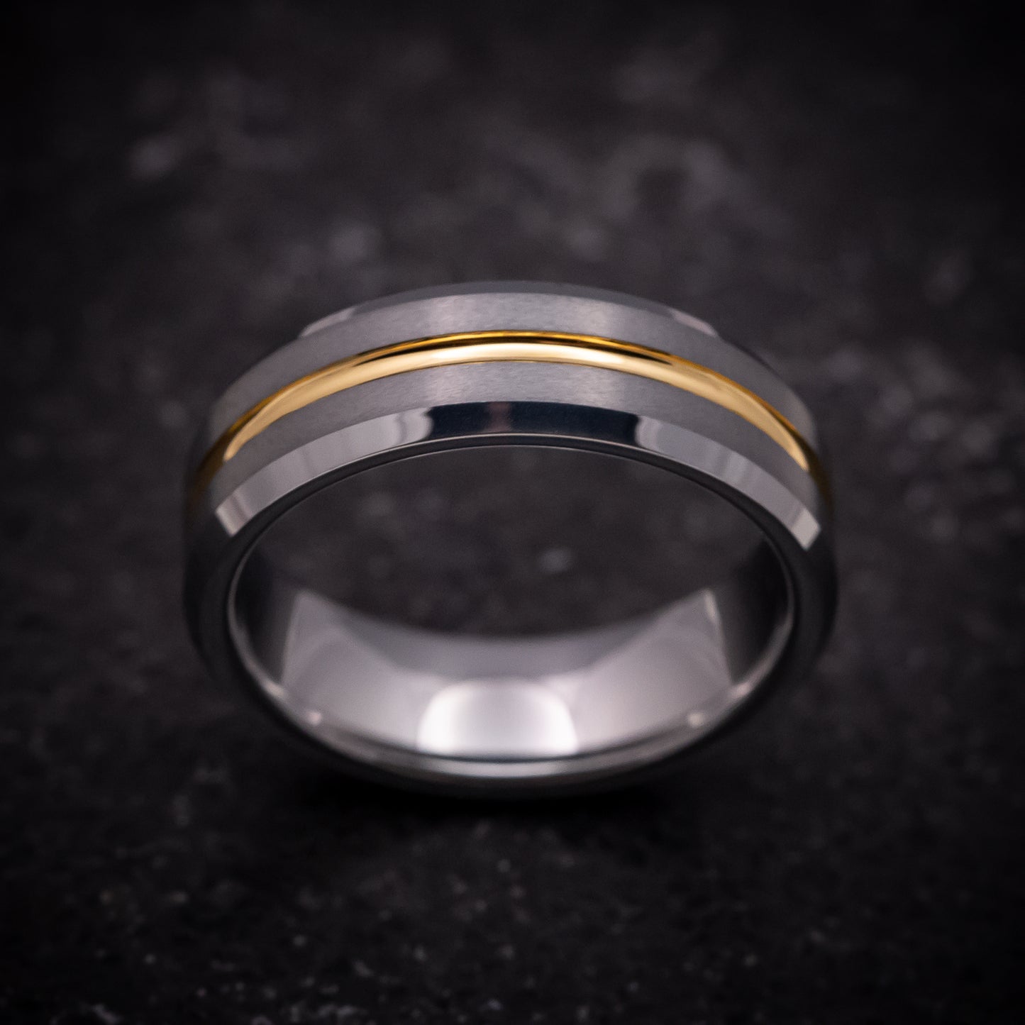 Tungsten Ring with Yellow Gold Inlay