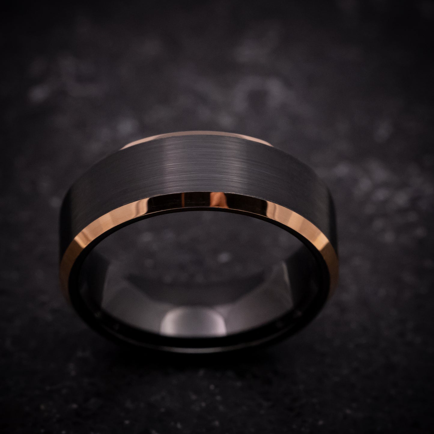 Black Tungsten Ring with Rose Gold Edges