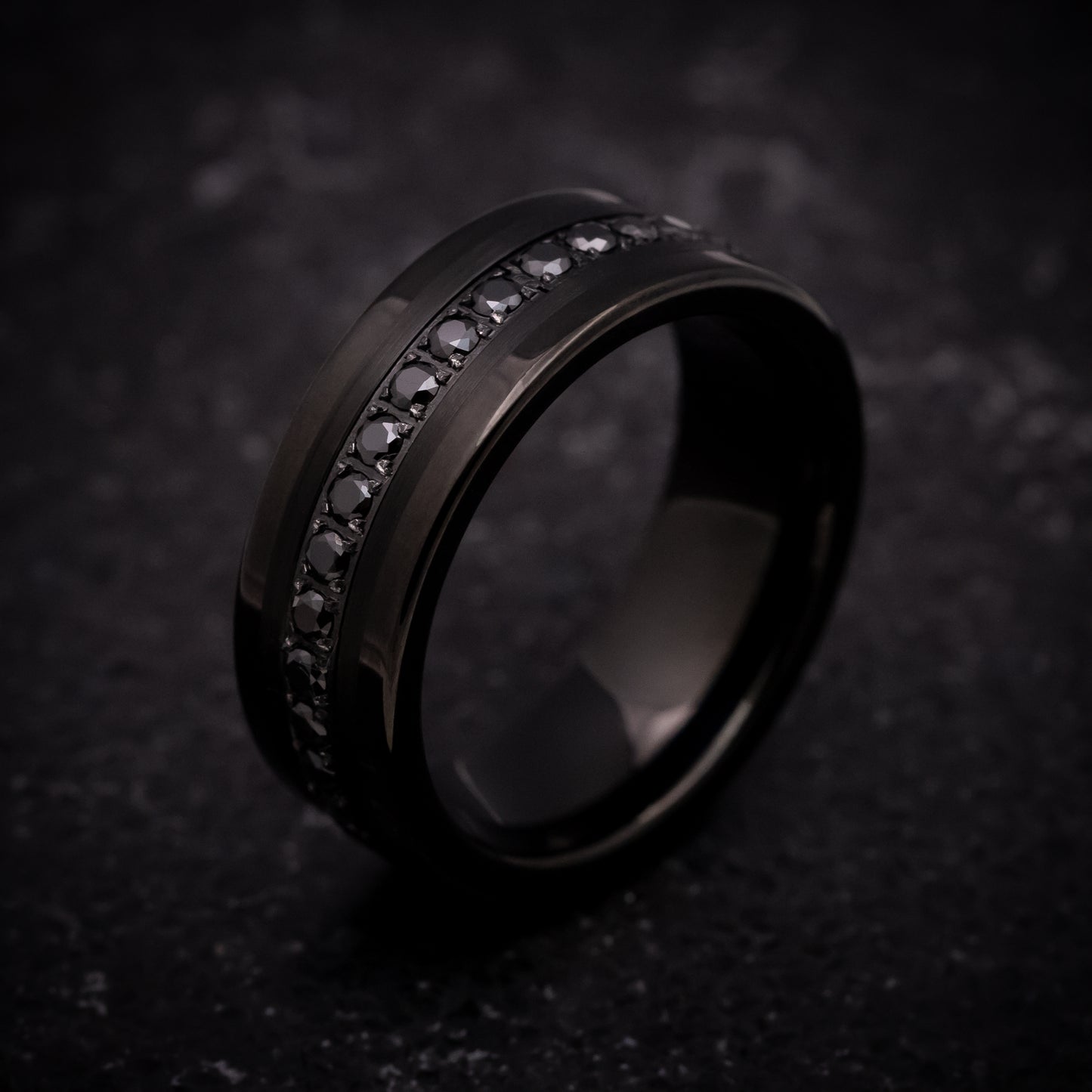 Black Tungsten Ring with Black Stones