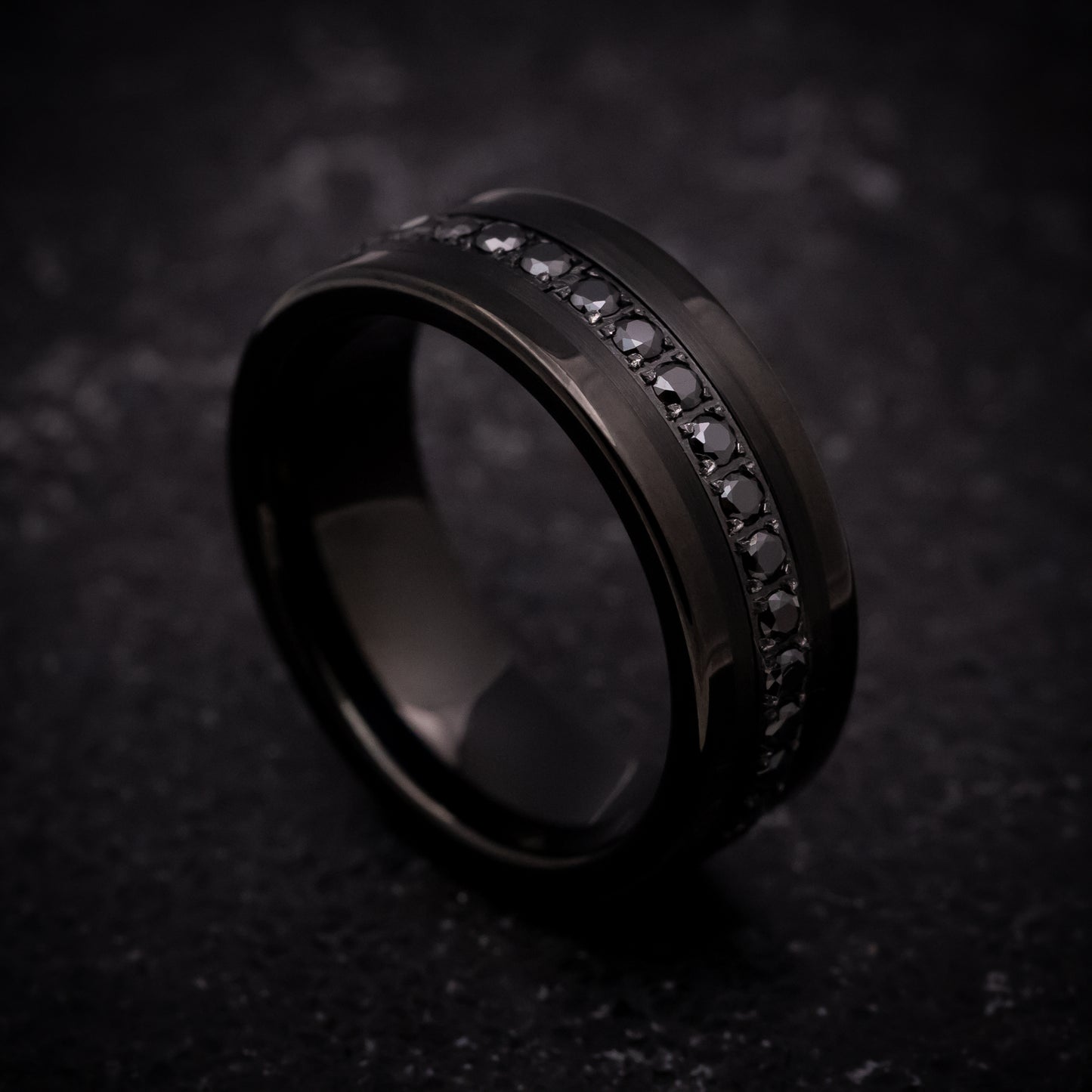 Black Tungsten Ring with Black Stones