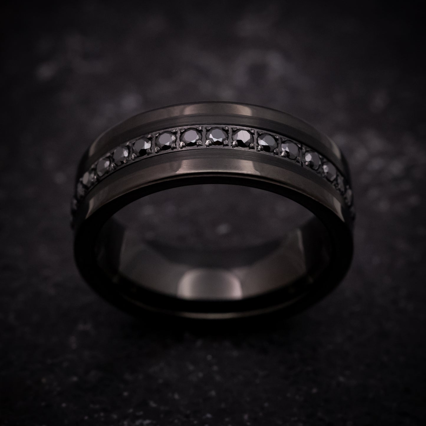 Black Tungsten Ring with Black Stones