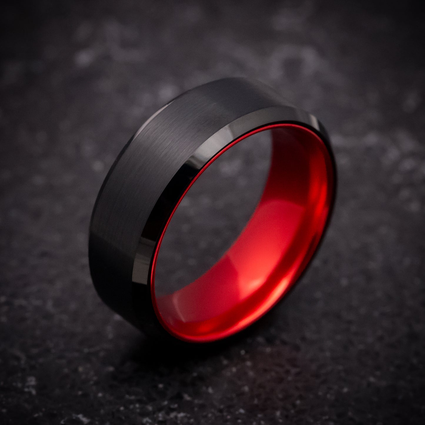 Black Tungsten Ring with Anodized Red Sleeve