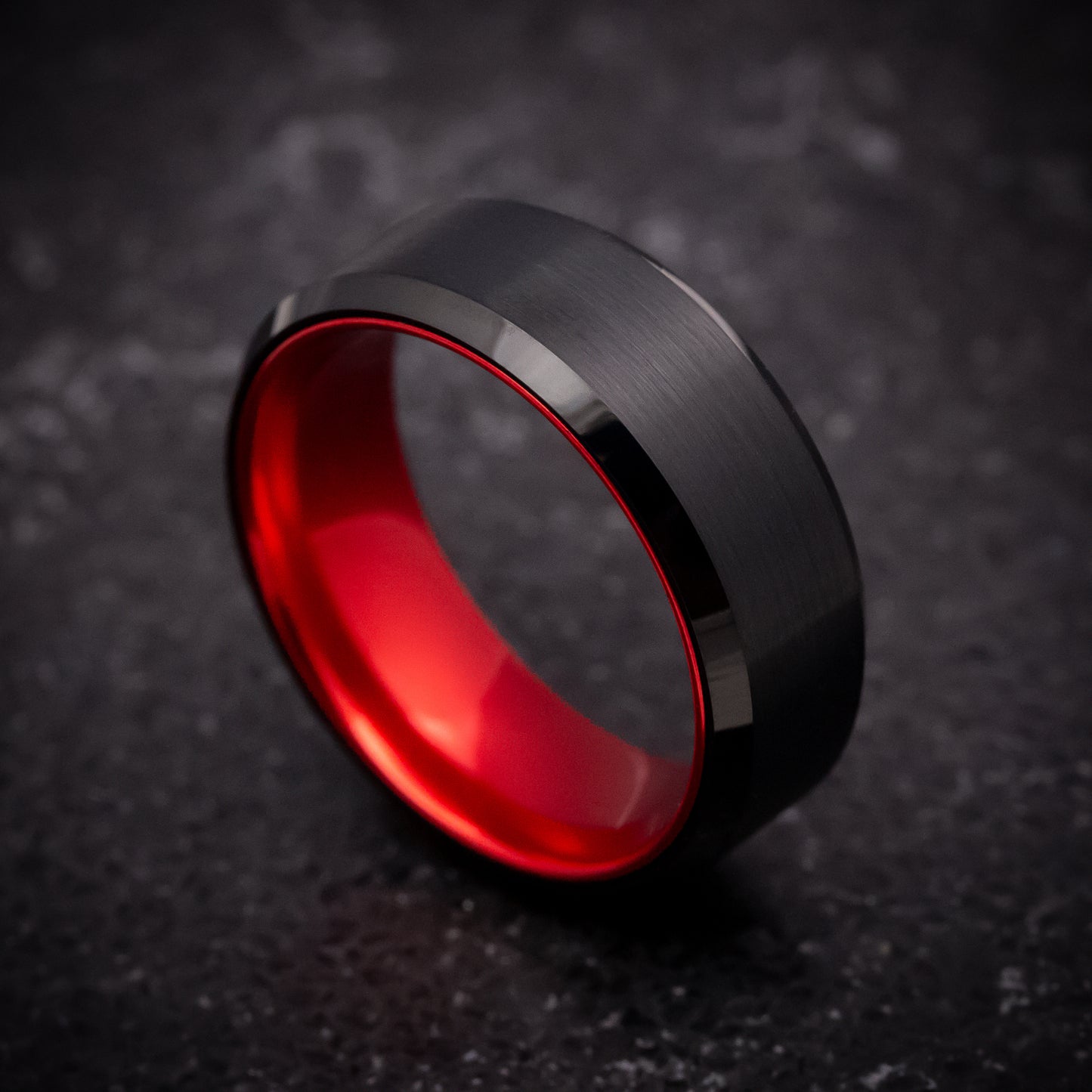 Black Tungsten Ring with Anodized Red Sleeve