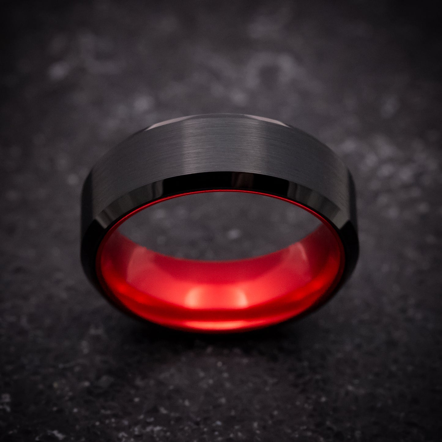 Black Tungsten Ring with Anodized Red Sleeve