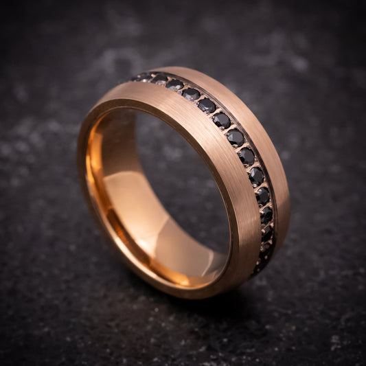 Rose Gold Tungsten Ring with Black Stones