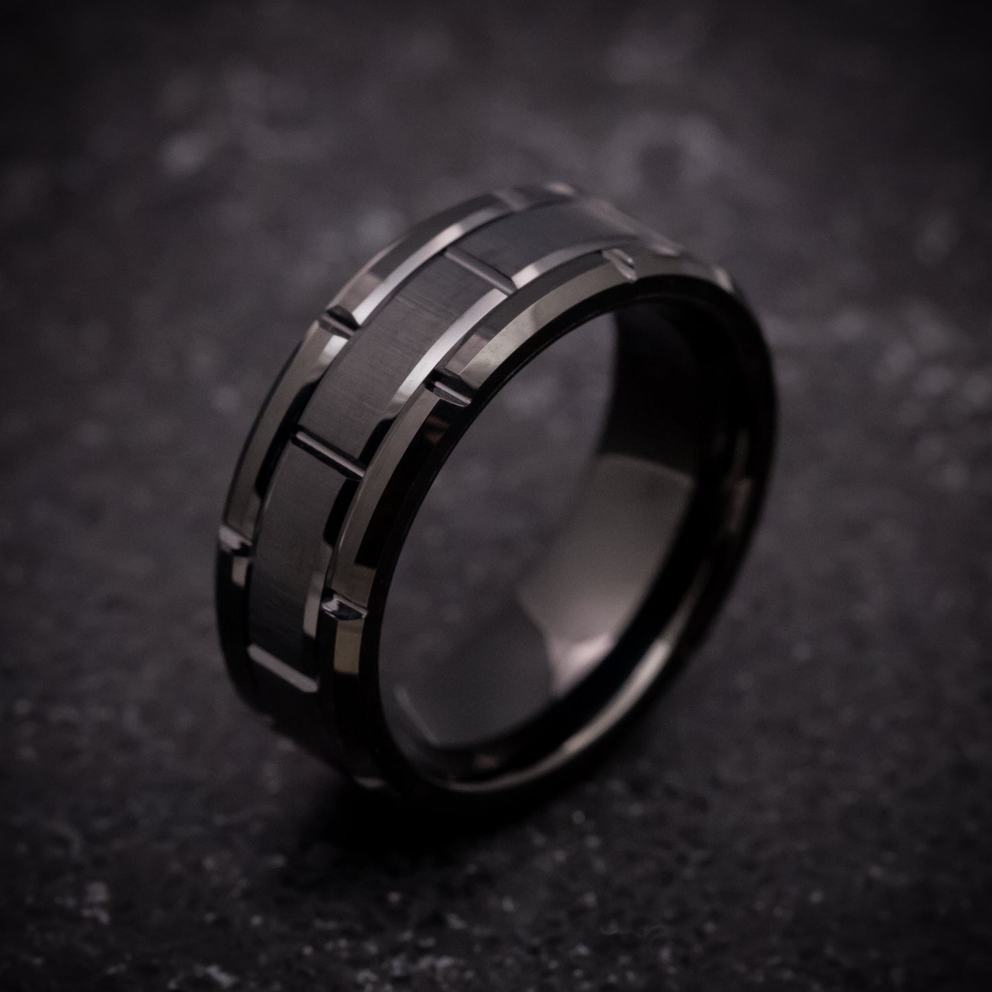 Black Tungsten Ring with Brick Pattern