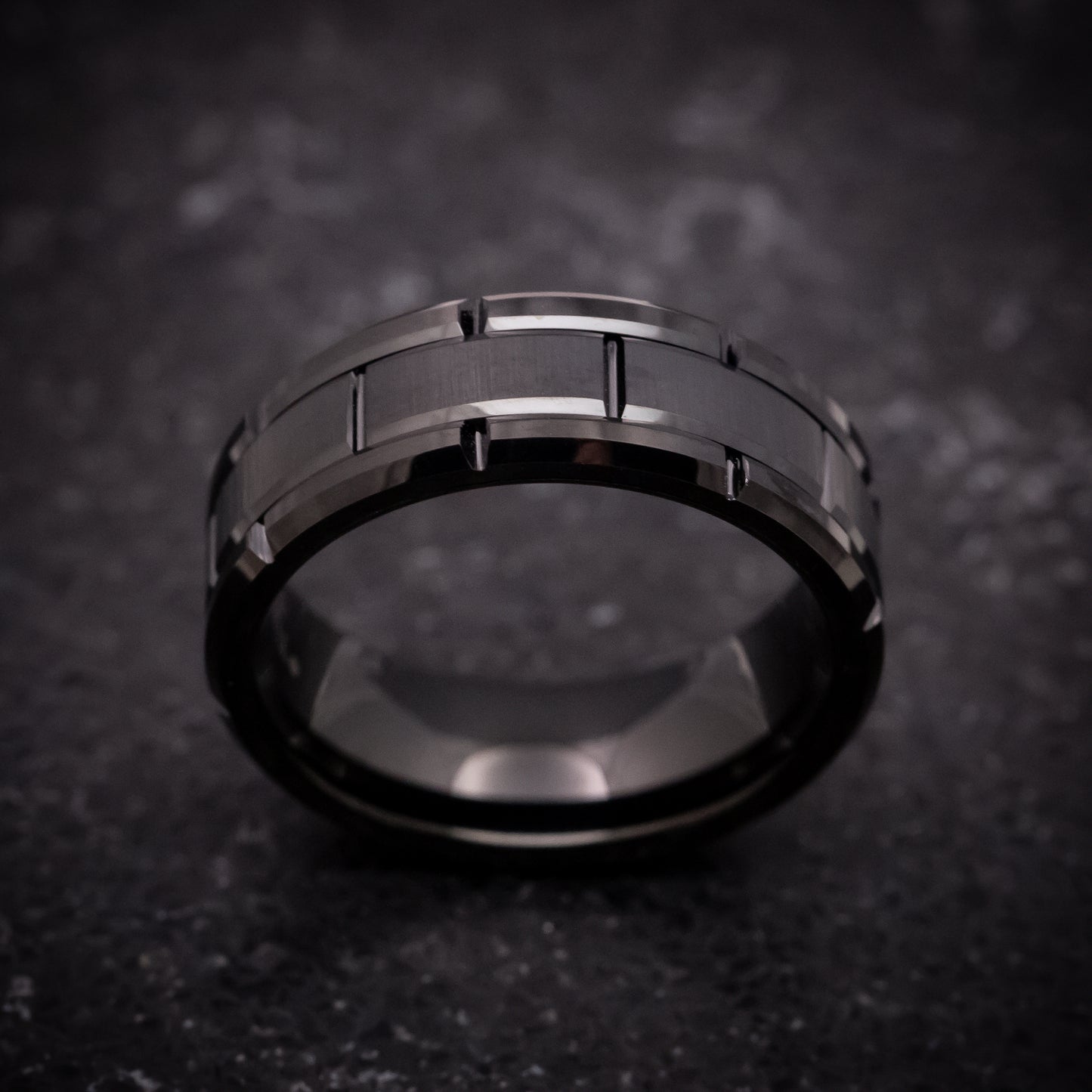 Black Tungsten Ring with Brick Pattern