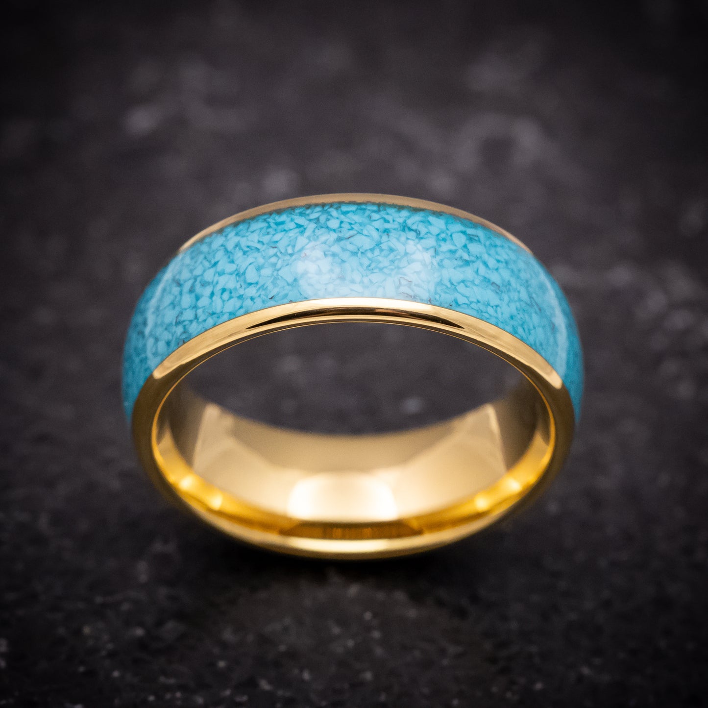 Yellow Gold Tungsten Ring with Turquoise Inlay