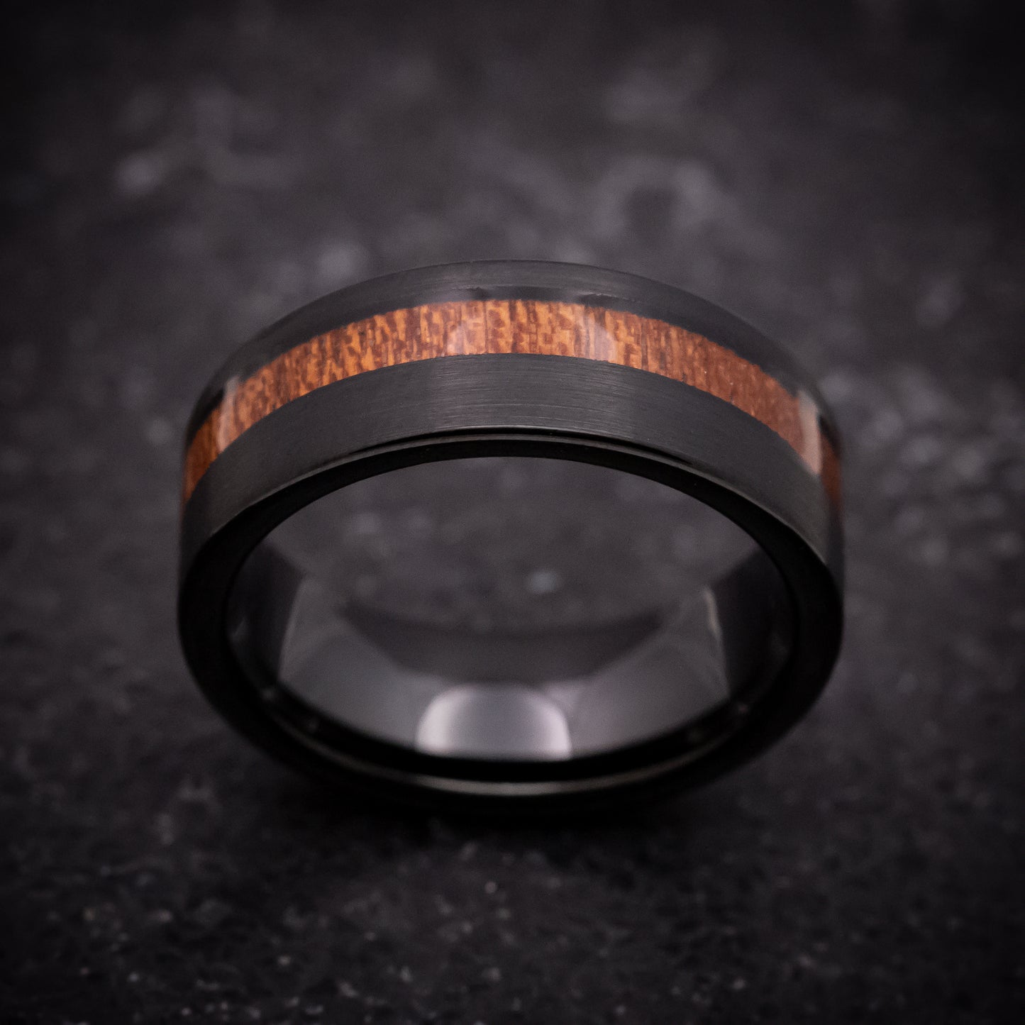 Black Tungsten Ring with Hawaiian Koa Wood Inlay