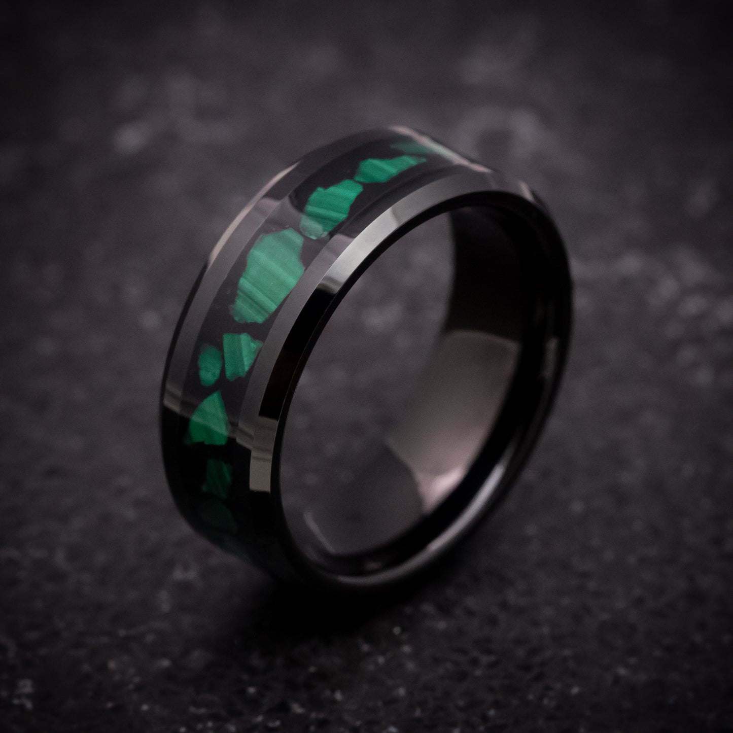 Black Tungsten Ring with Malachite Inlay