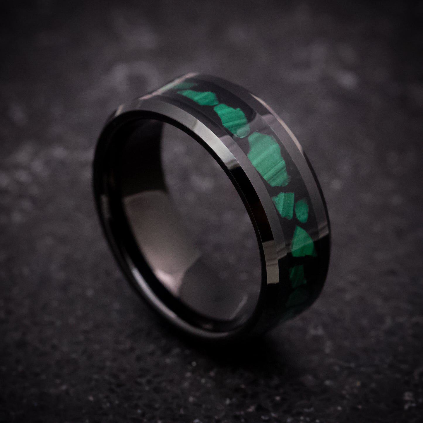 Black Tungsten Ring with Malachite Inlay