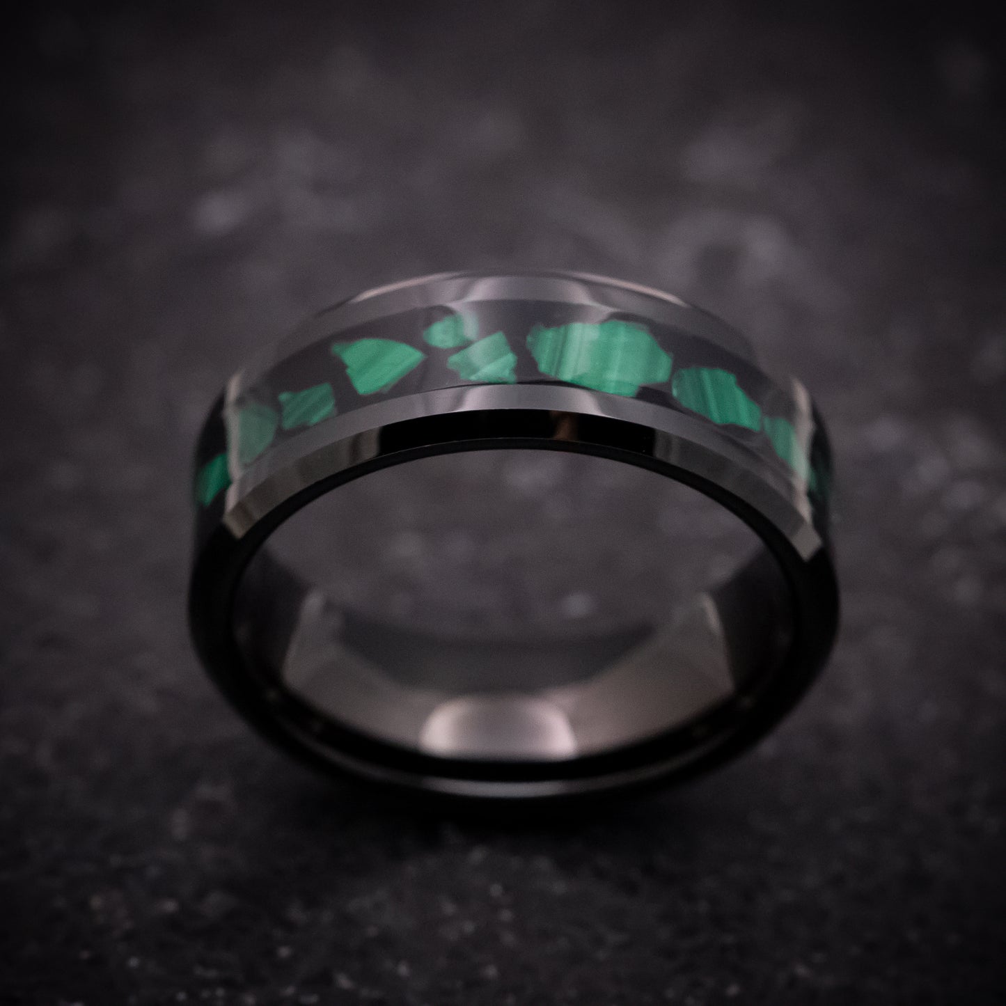 Black Tungsten Ring with Malachite Inlay