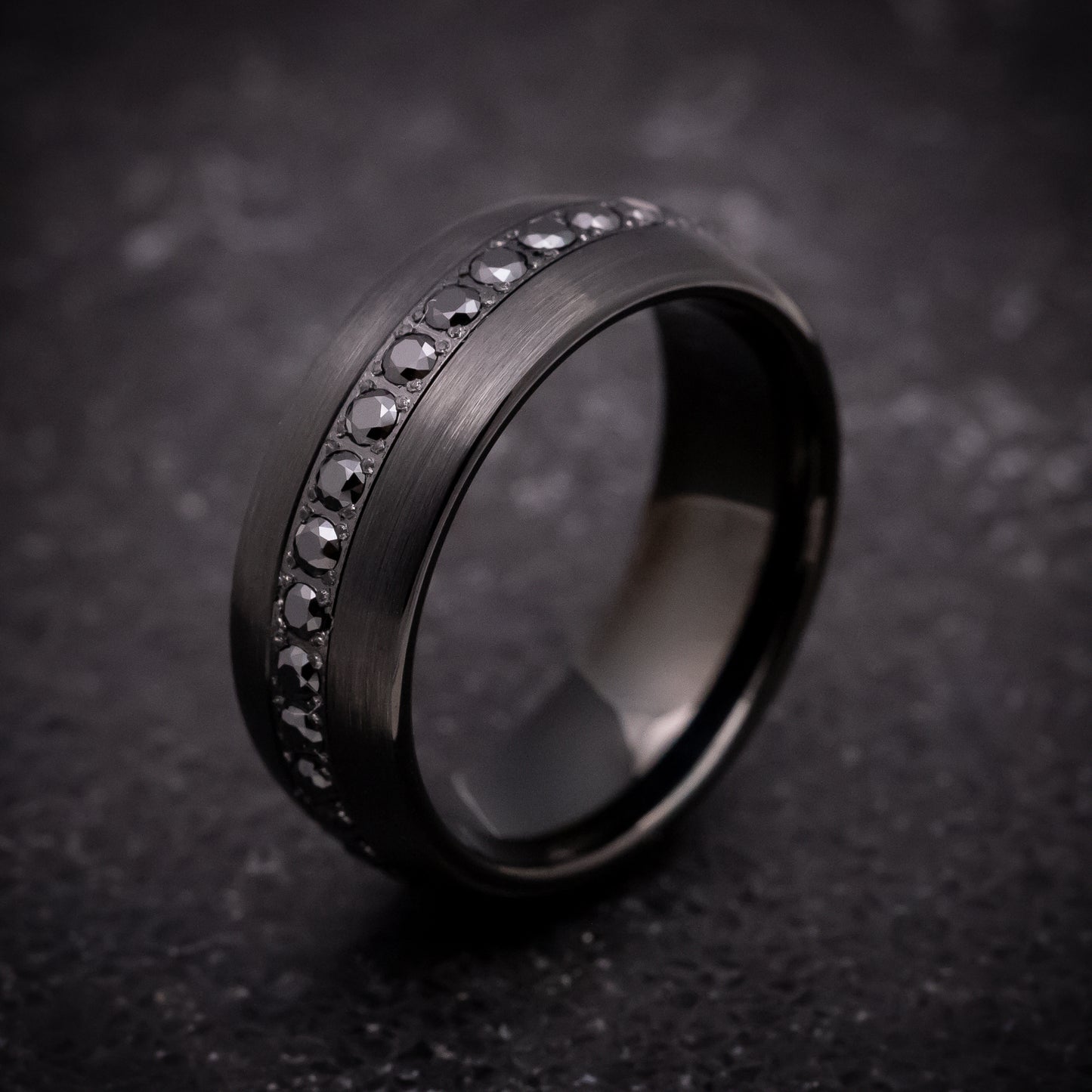 Black Tungsten Ring with Black Stones