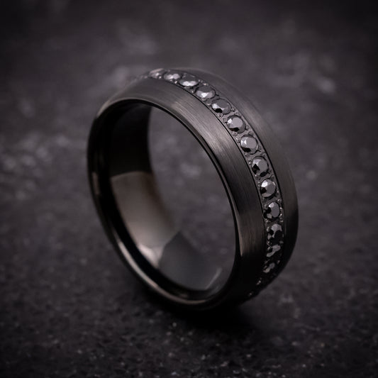 Black Tungsten Ring with Black Stones