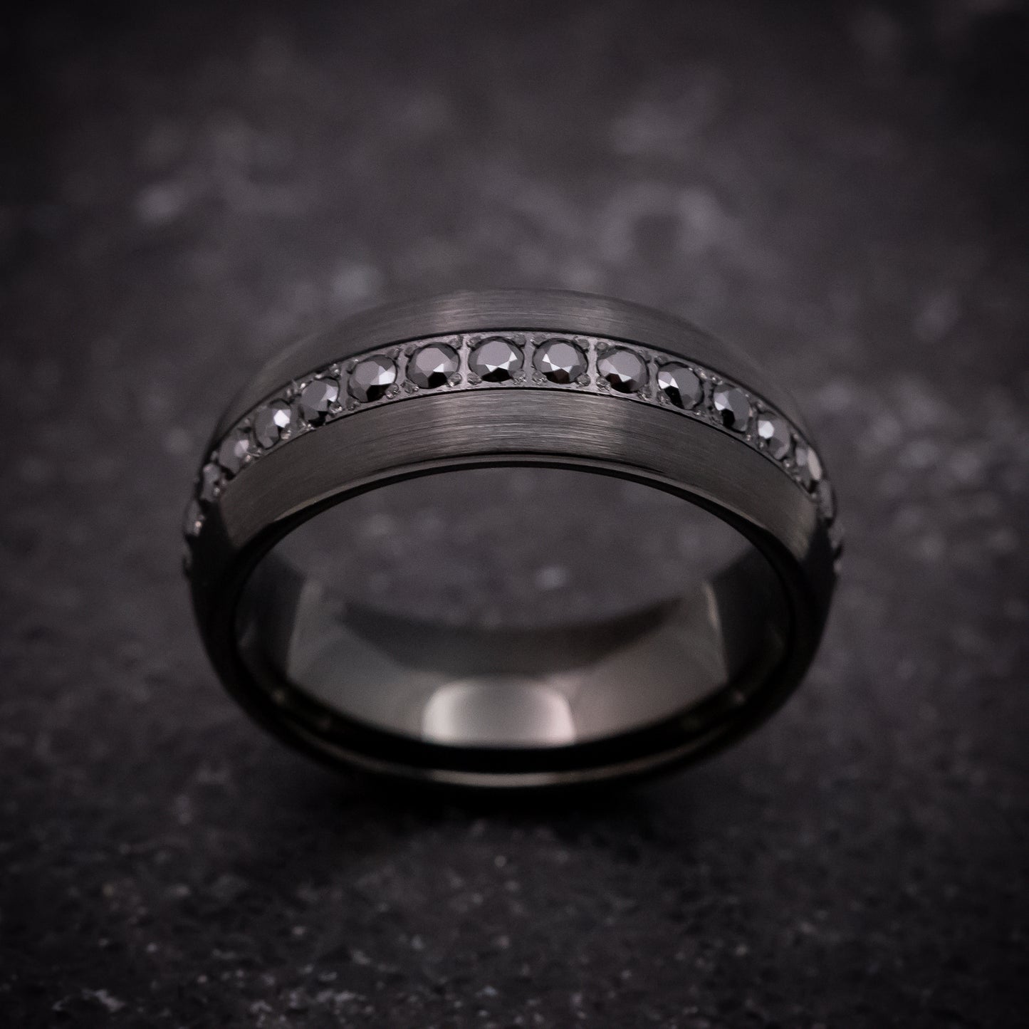 Black Tungsten Ring with Black Stones