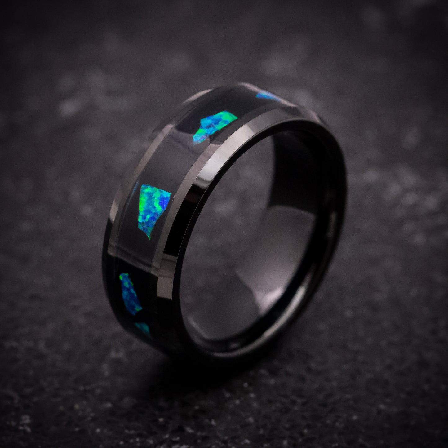 Black Tungsten Ring with Abalone Inlay