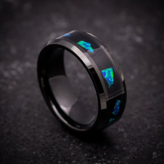 Black Tungsten Ring with Abalone Inlay