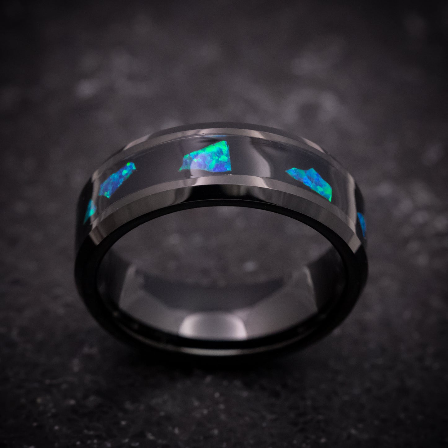 Black Tungsten Ring with Abalone Inlay