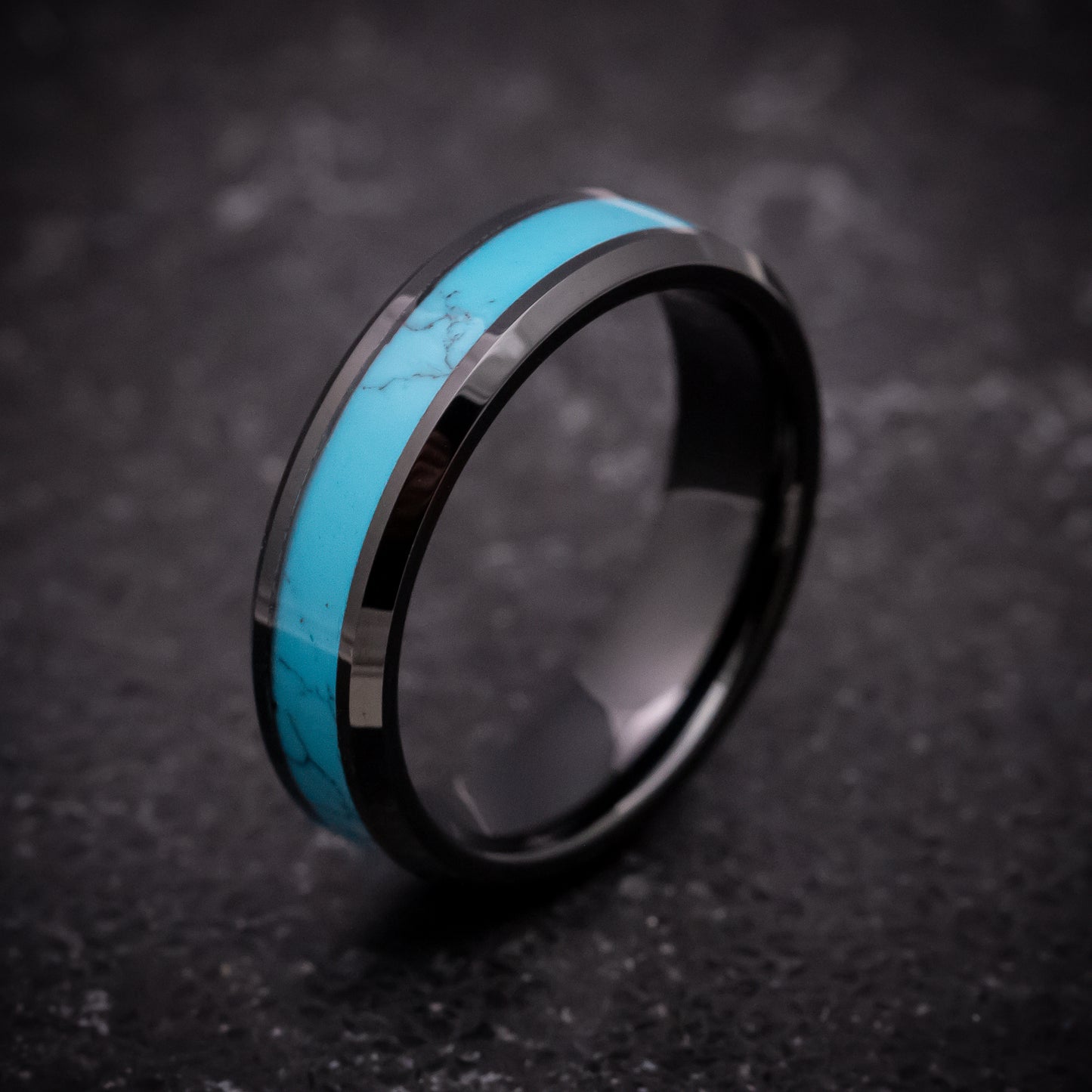 Black Tungsten Ring with Turquoise Inlay