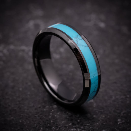 Black Tungsten Ring with Turquoise Inlay