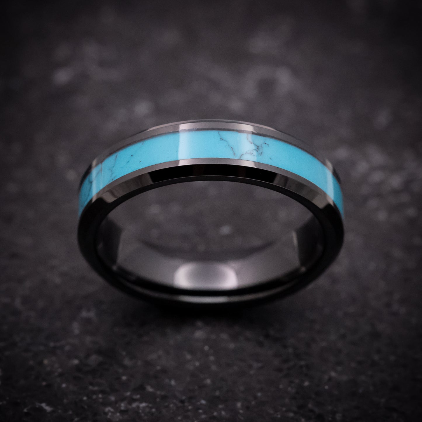 Black Tungsten Ring with Turquoise Inlay