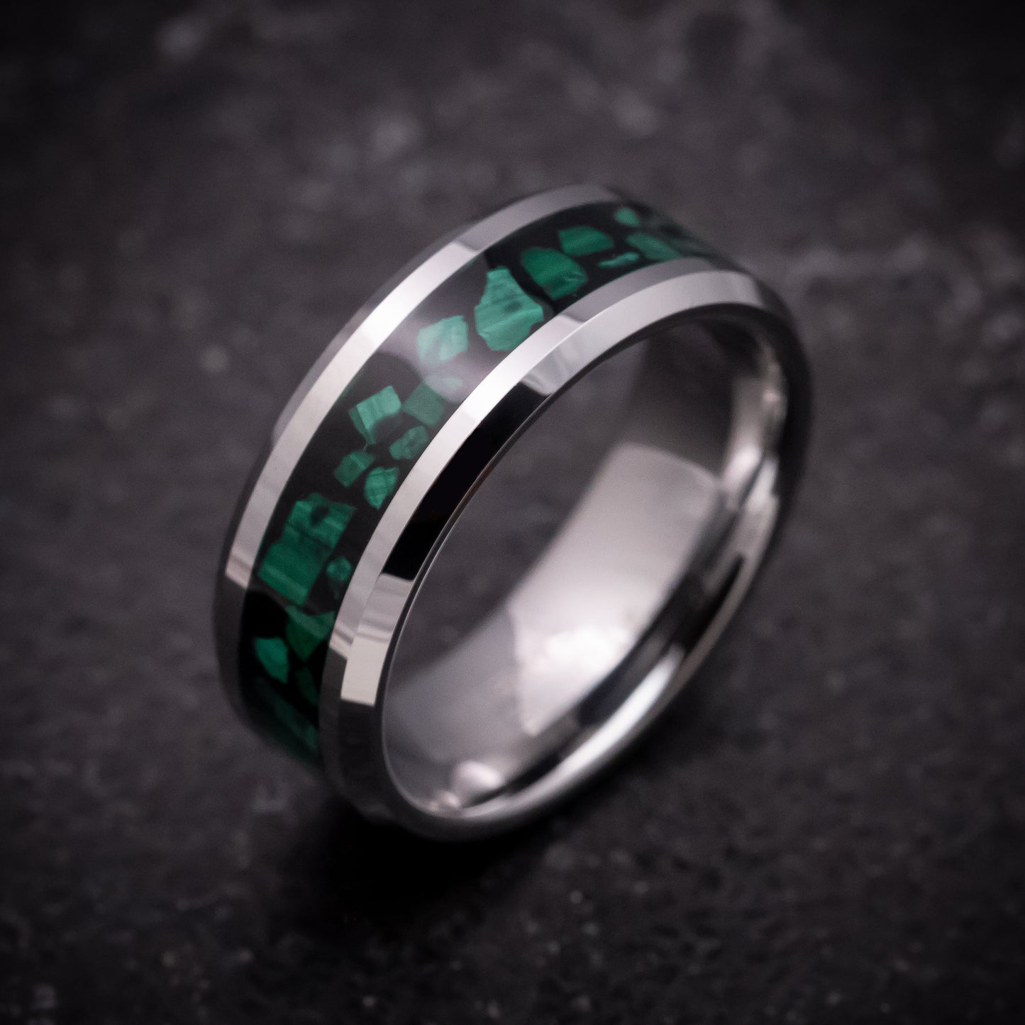 Tungsten Ring with Malachite Inlay