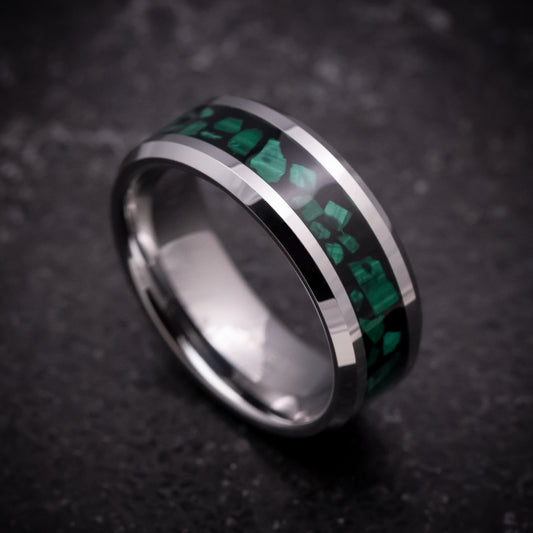 Tungsten Ring with Malachite Inlay