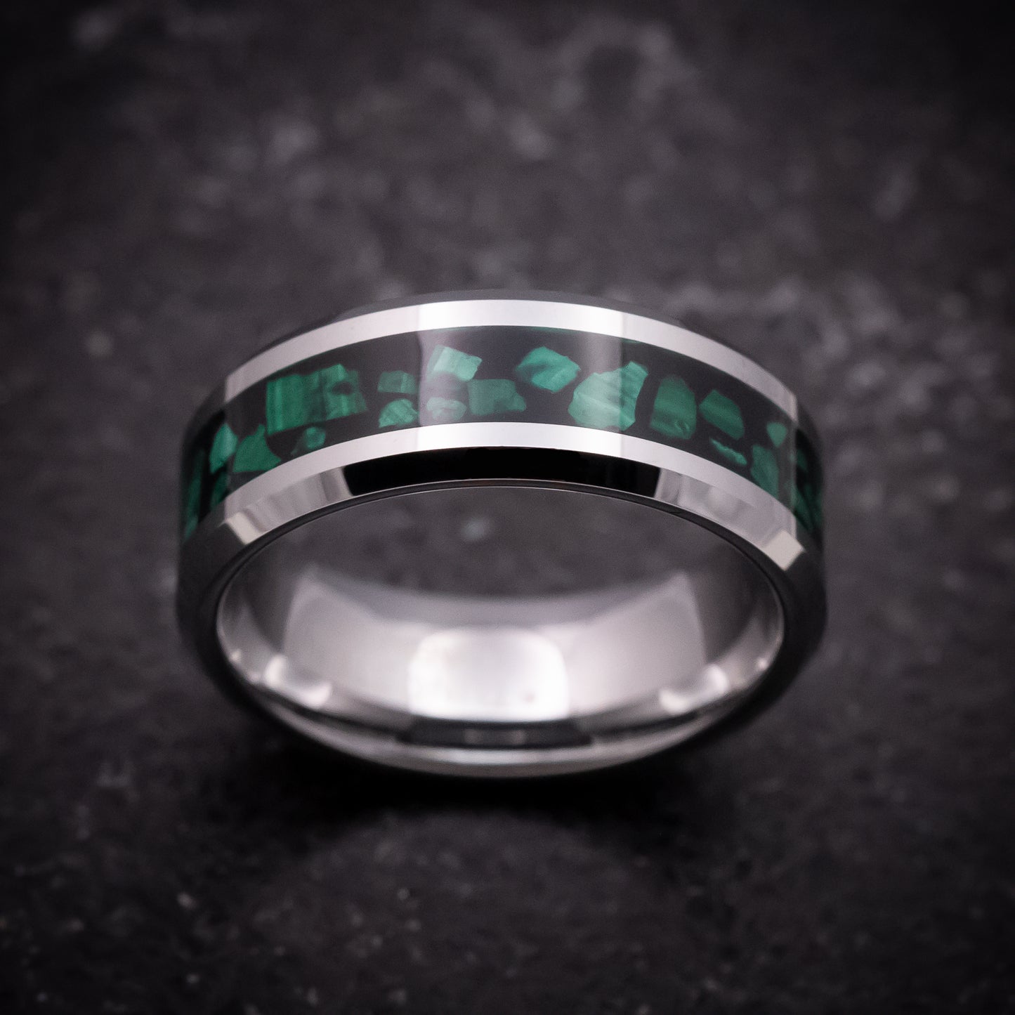 Tungsten Ring with Malachite Inlay