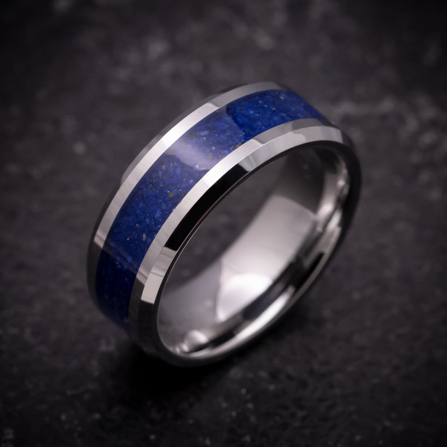 Tungsten Ring with Lapis Inlay