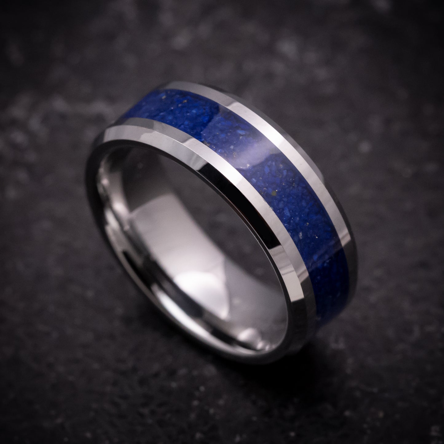 Tungsten Ring with Lapis Inlay