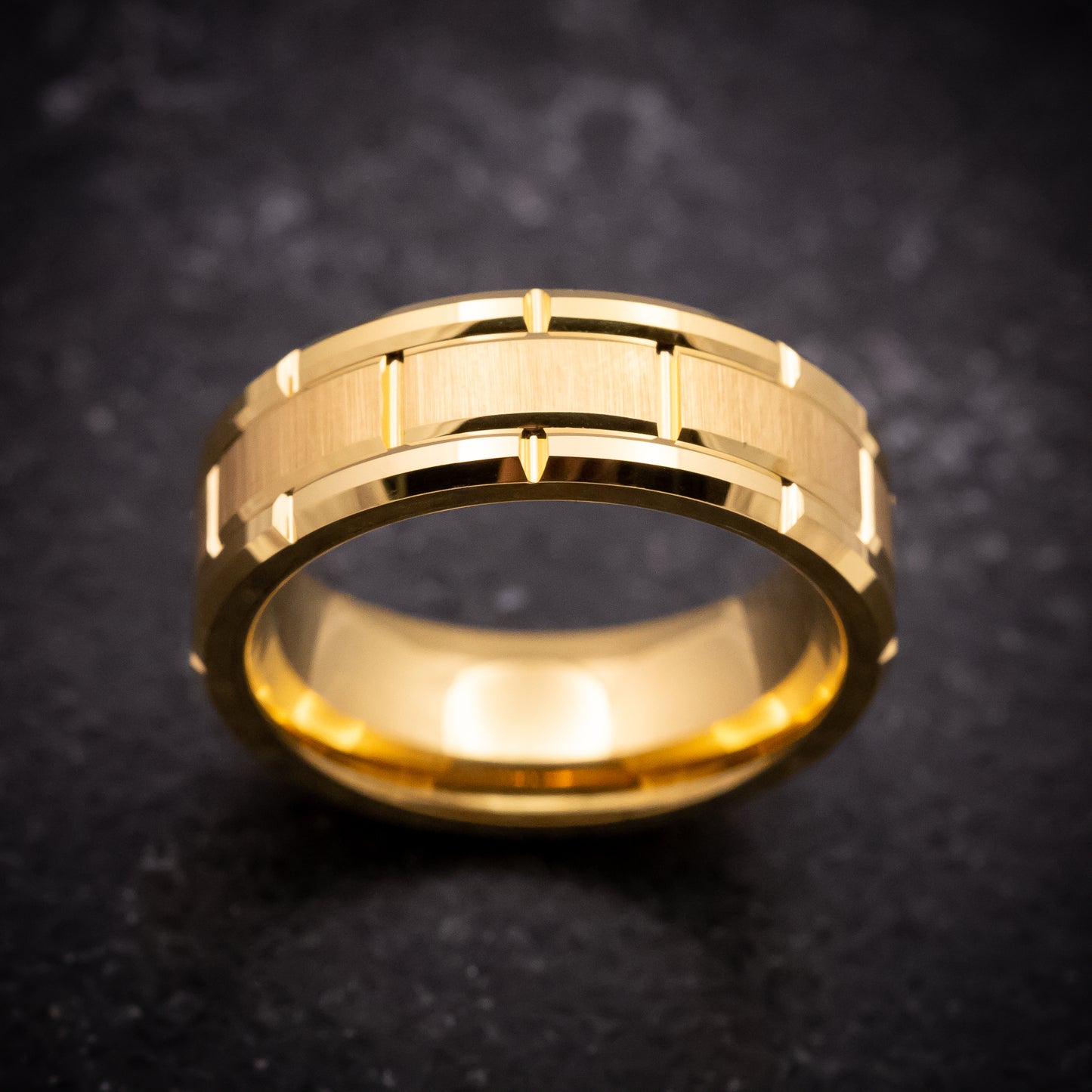 Yellow Gold Tungsten Ring with Brick Pattern