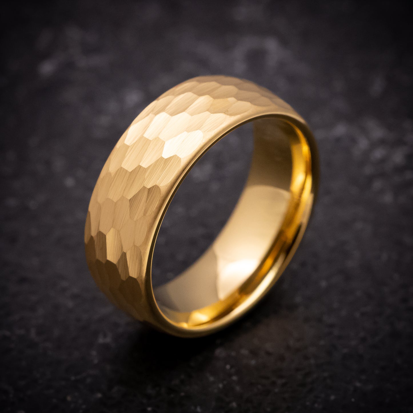 Yellow Gold Tungsten Ring with Hammer Finish