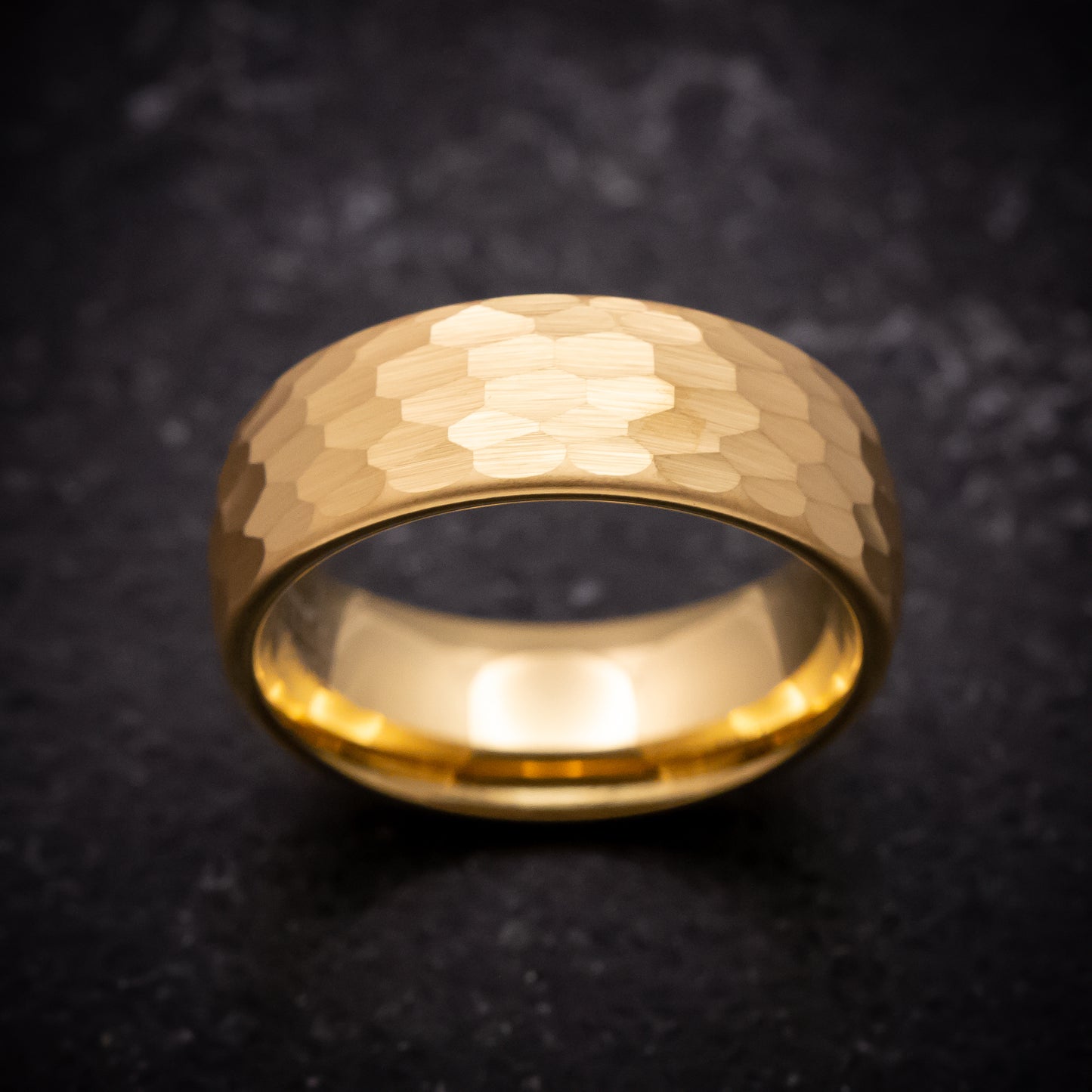 Yellow Gold Tungsten Ring with Hammer Finish