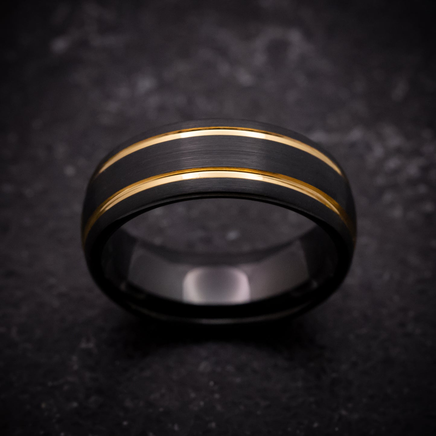 Black Tungsten Ring with Yellow Gold Inlays