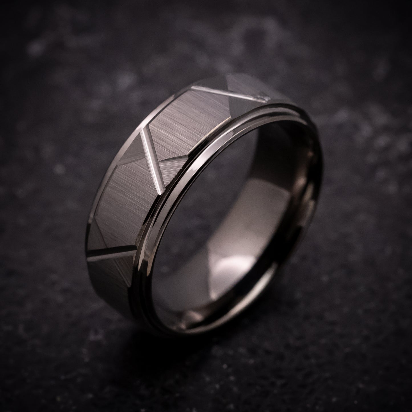 Gun Metal Tungsten Ring with Geometric Pattern