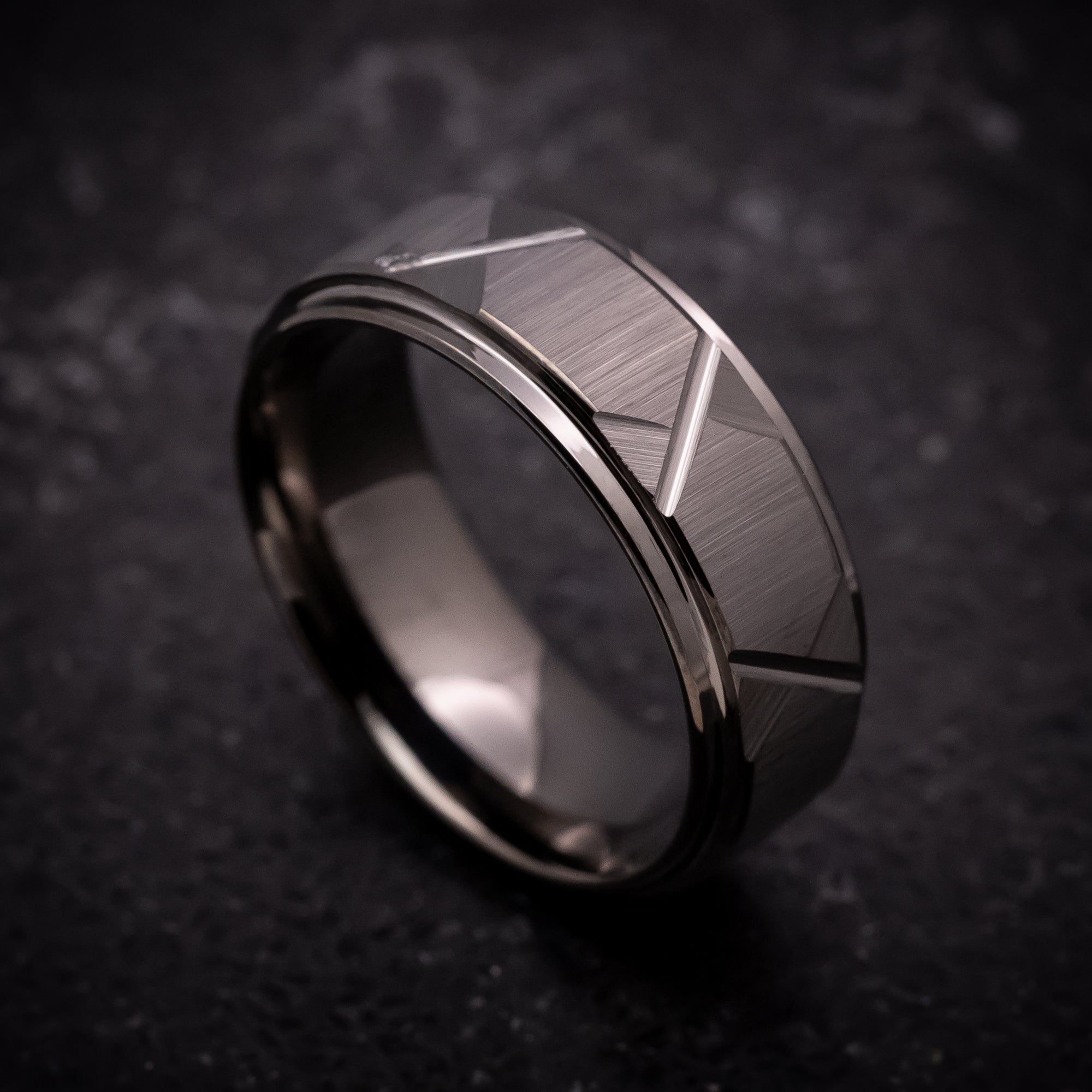 Metal Patterned Rings Gun Metal Tungsten Ring with Geometric Pattern – Anthem Rings