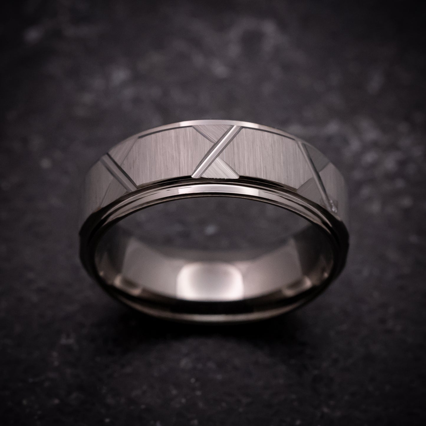 Gun Metal Tungsten Ring with Geometric Pattern