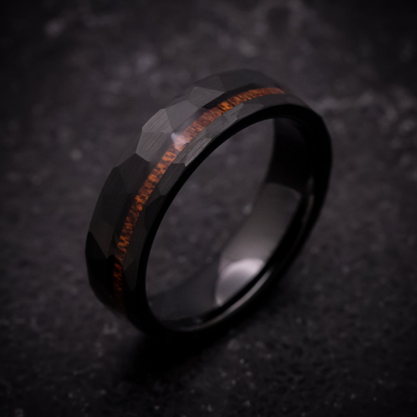 Black Tungsten Ring with Hawaiian Koa Wood Inlay