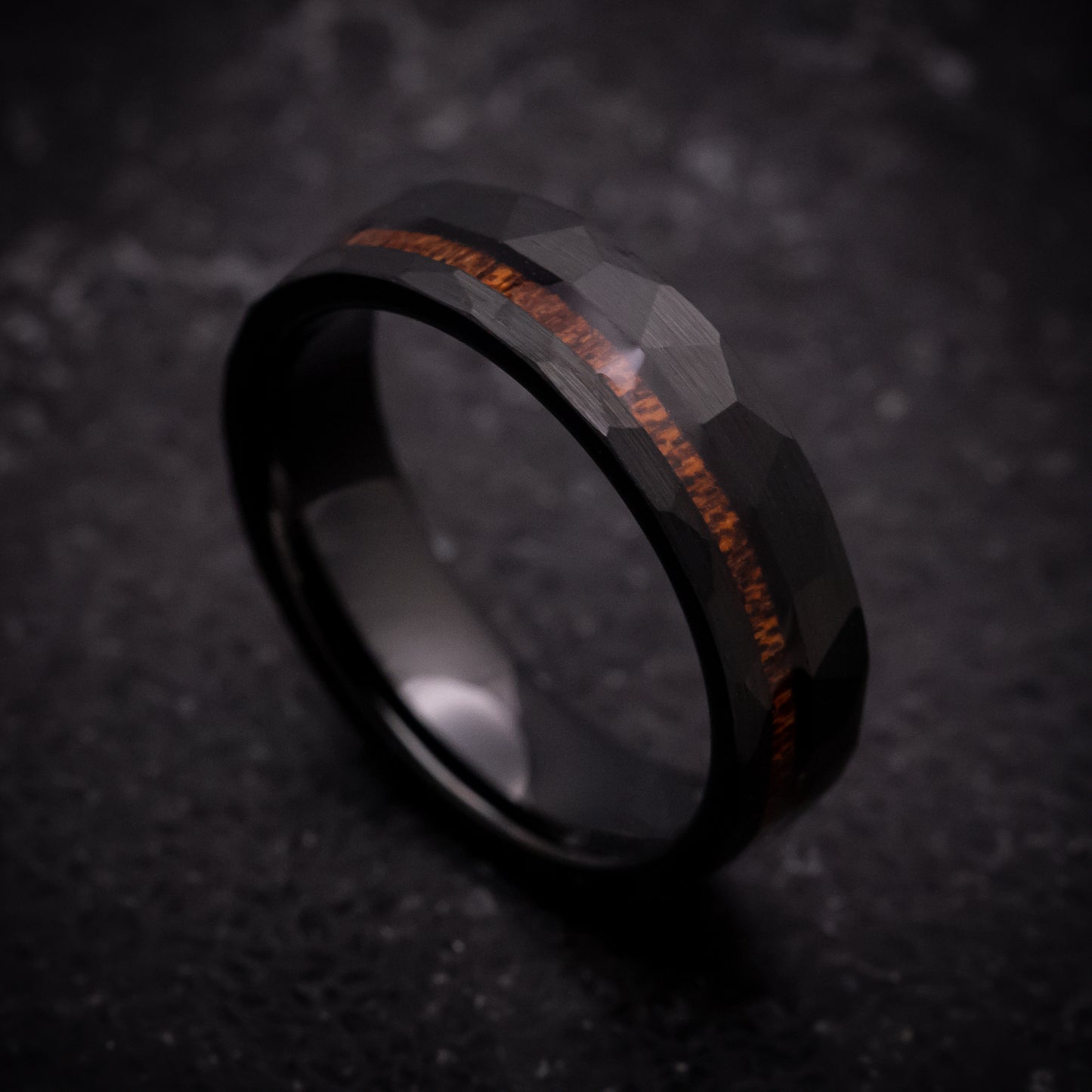 Black Tungsten Ring with Hawaiian Koa Wood Inlay