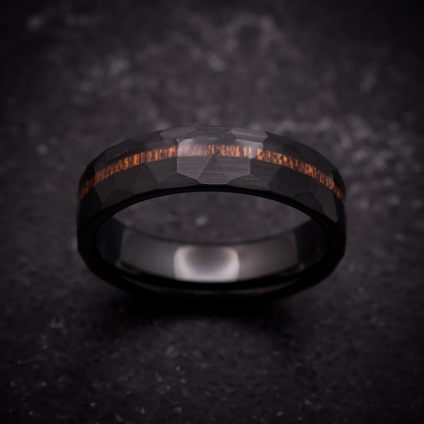 Black Tungsten Ring with Hawaiian Koa Wood Inlay