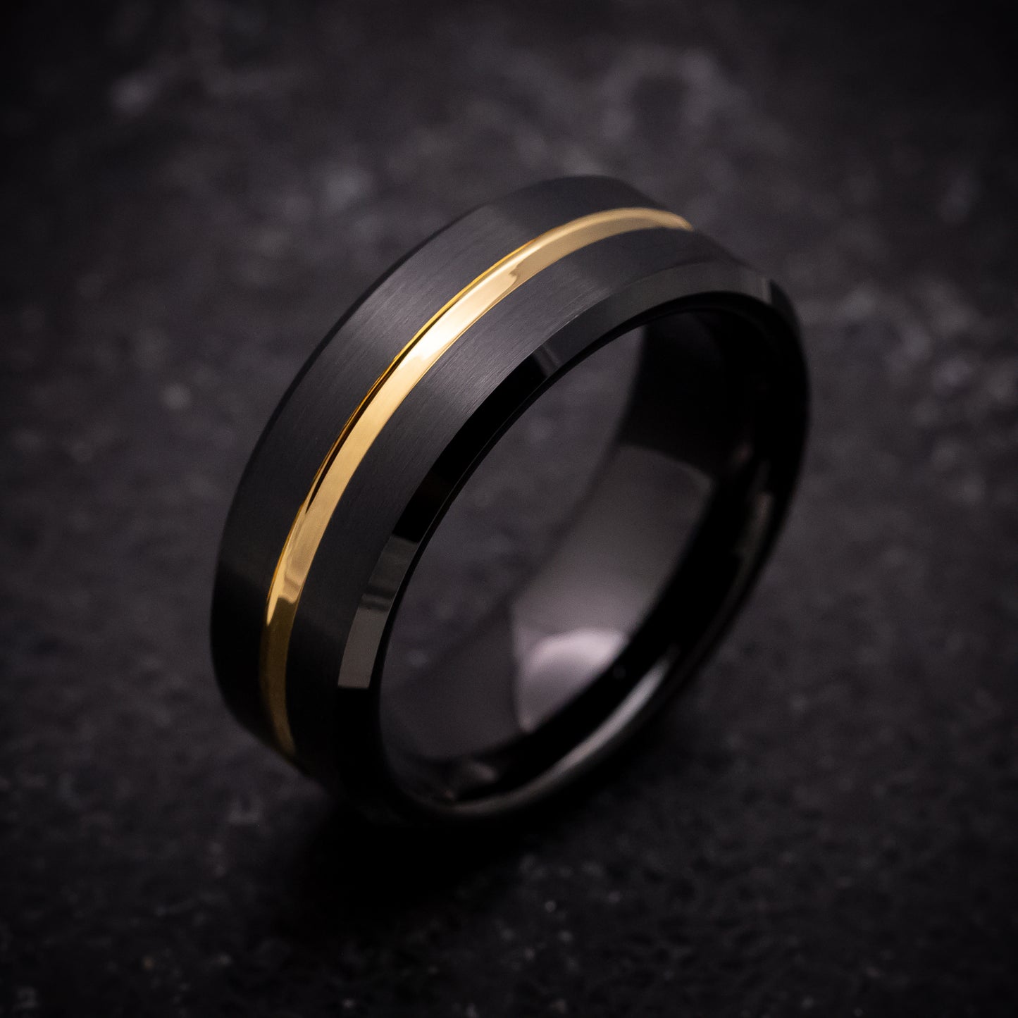 Black Tungsten Ring with Yellow Gold Inlay