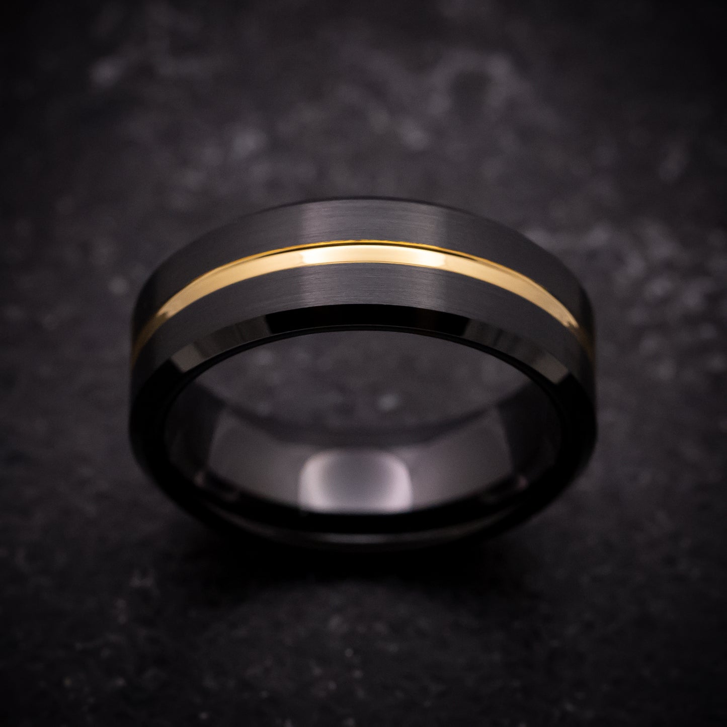 Black Tungsten Ring with Yellow Gold Inlay