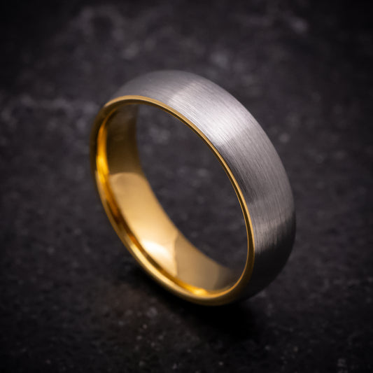 Tungsten Ring with Yellow Gold Sleeve