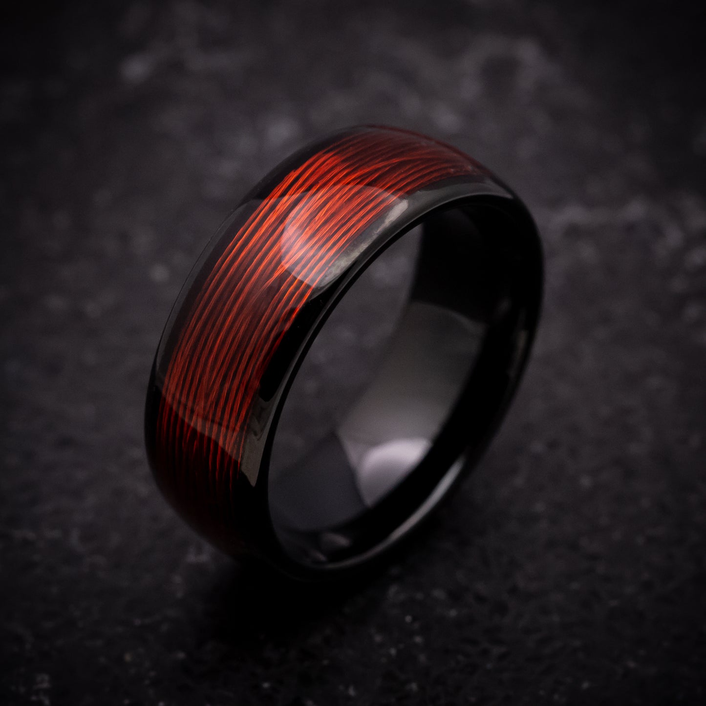 Black Tungsten Ring with Red Wire Inlay