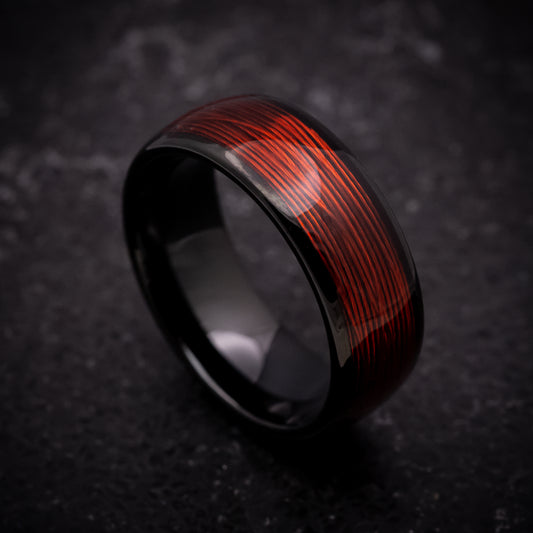 Black Tungsten Ring with Red Wire Inlay