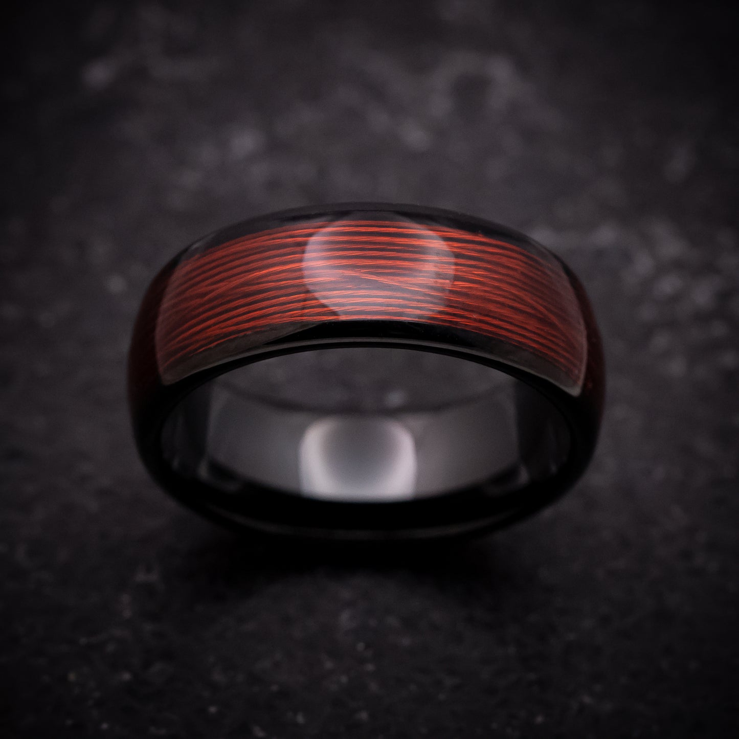 Black Tungsten Ring with Red Wire Inlay