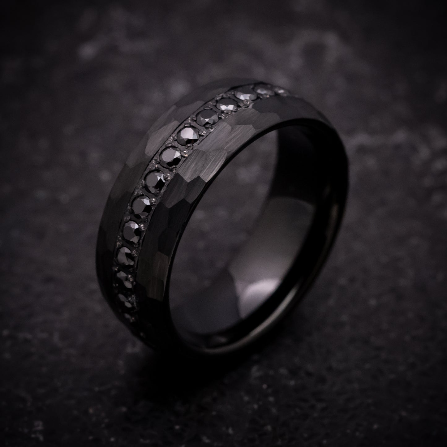 Black Tungsten Ring with Black Stones