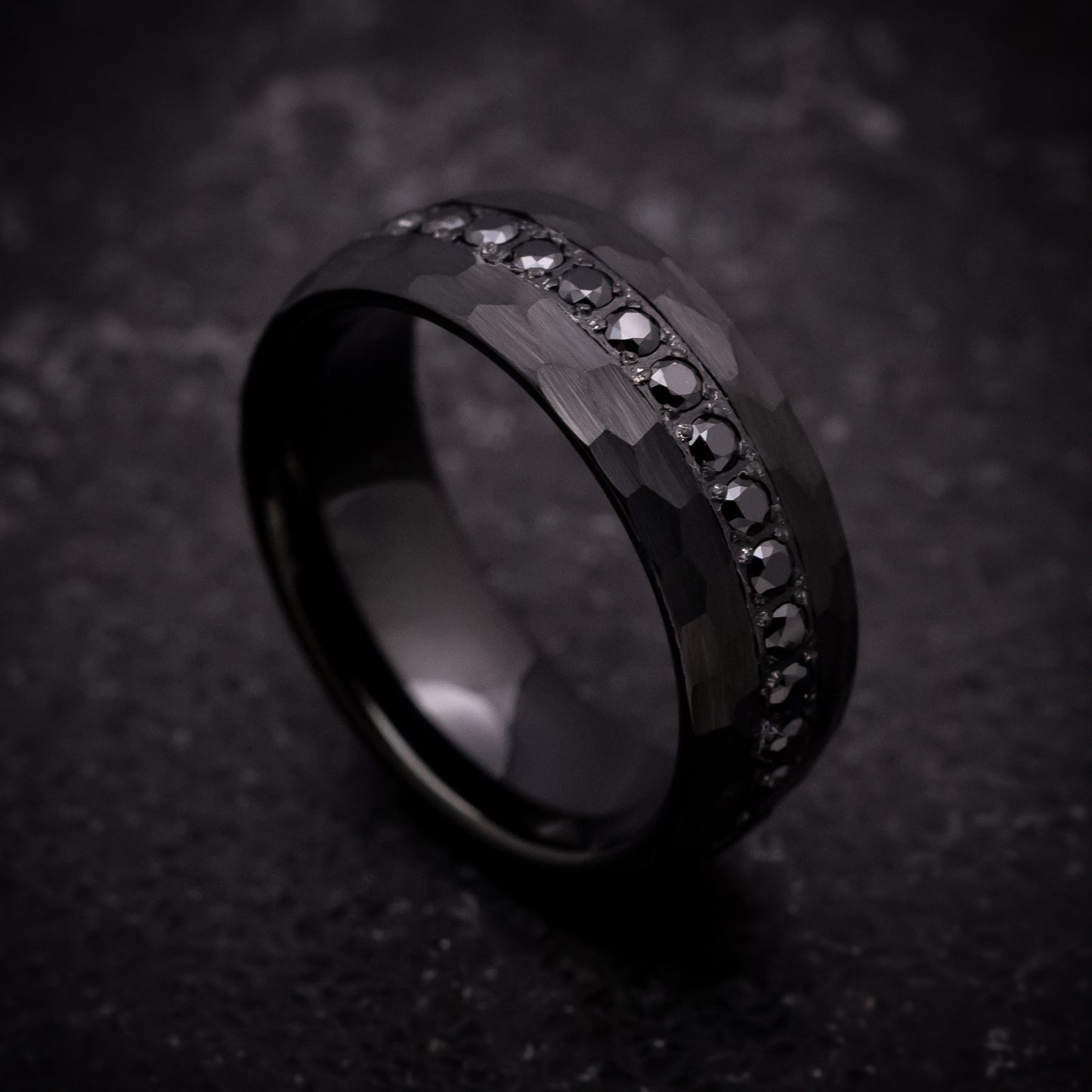 Black Tungsten Ring with Black Stones