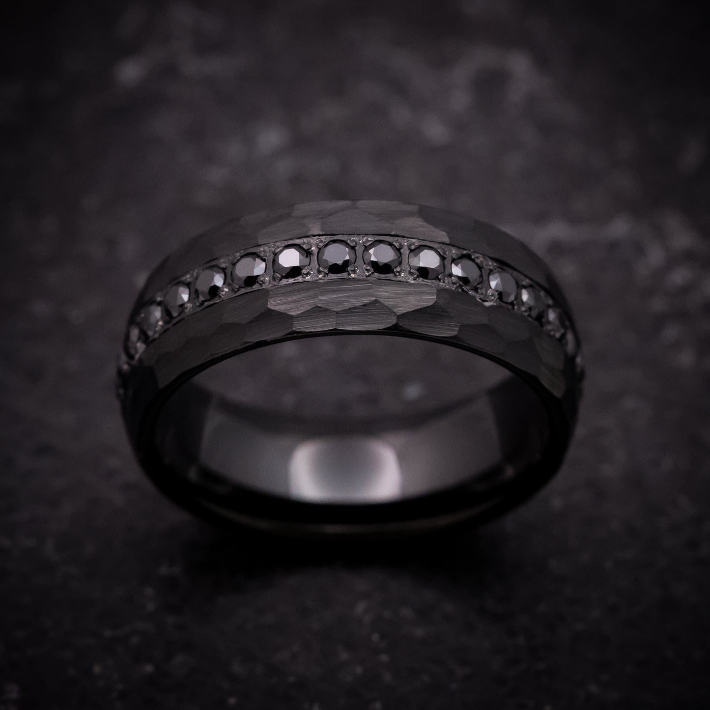 Black Tungsten Ring with Black Stones