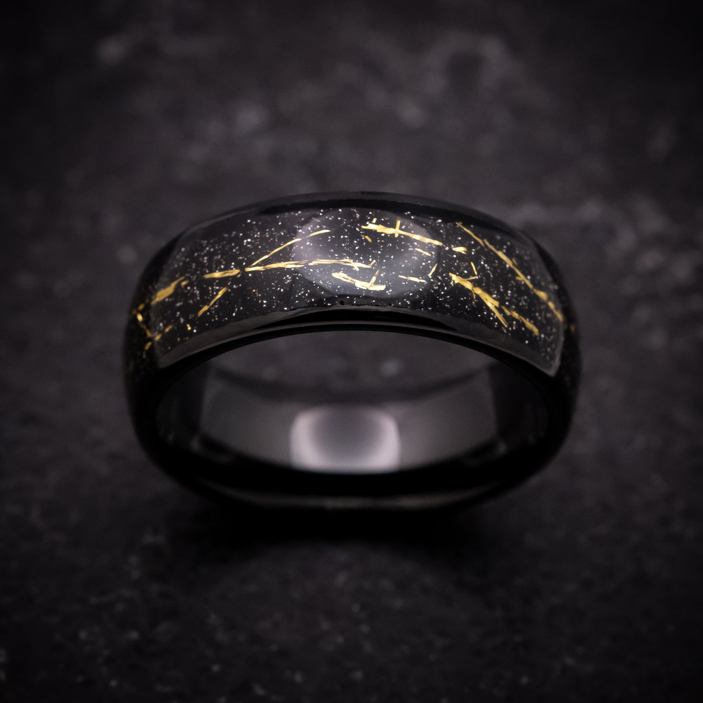 Black Tungsten Ring with Black and Gold Galaxy Inlay